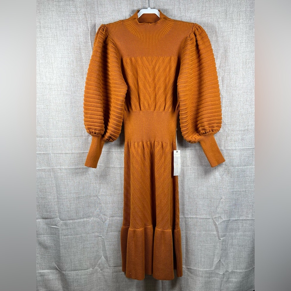 Happy Nature Sweater Dress Orange Mock Neck Peplum Long Length Knit women's Lg